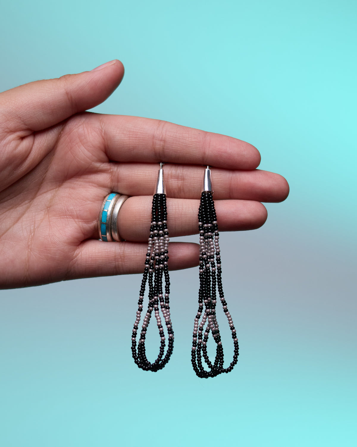 Black + Silver Beaded Dangles